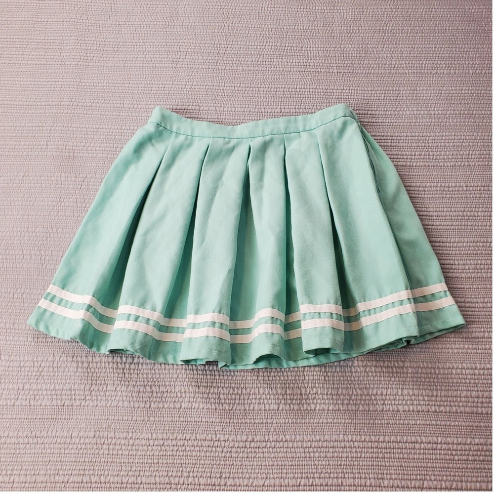 Hot Topic Pleated Skirt Women MD Mint Green Pastel White Striped Mini Skirt